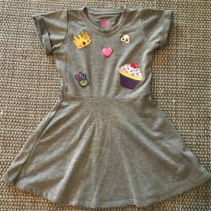 Girls Gray Skater Dress with Emoji Patches
